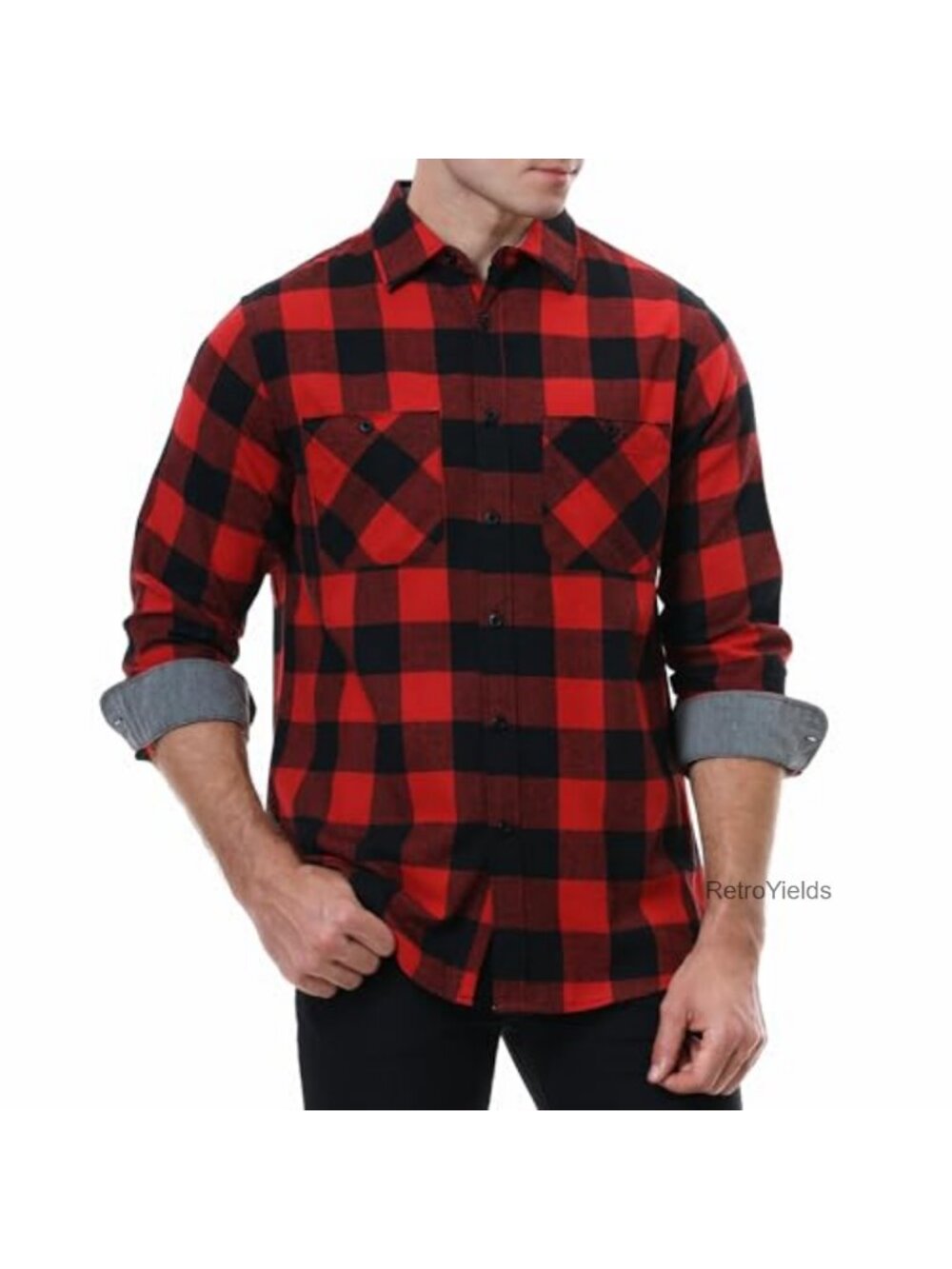 Men's Cotton Blend Flannel Button Down Shirt Long Sleeve Plaid Casual